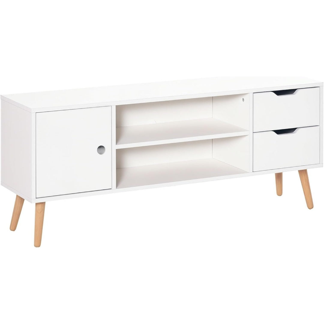 Le charme du rangement avec ce commode avec tiroirs, aux accents metalliques, coloris blanc et bois naturel