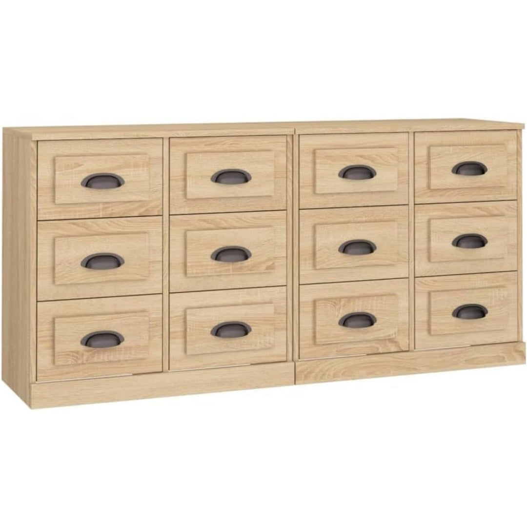 Le charme du rangement avec ce buffet avec tiroirs, avec portes, coloris blanc et naturel