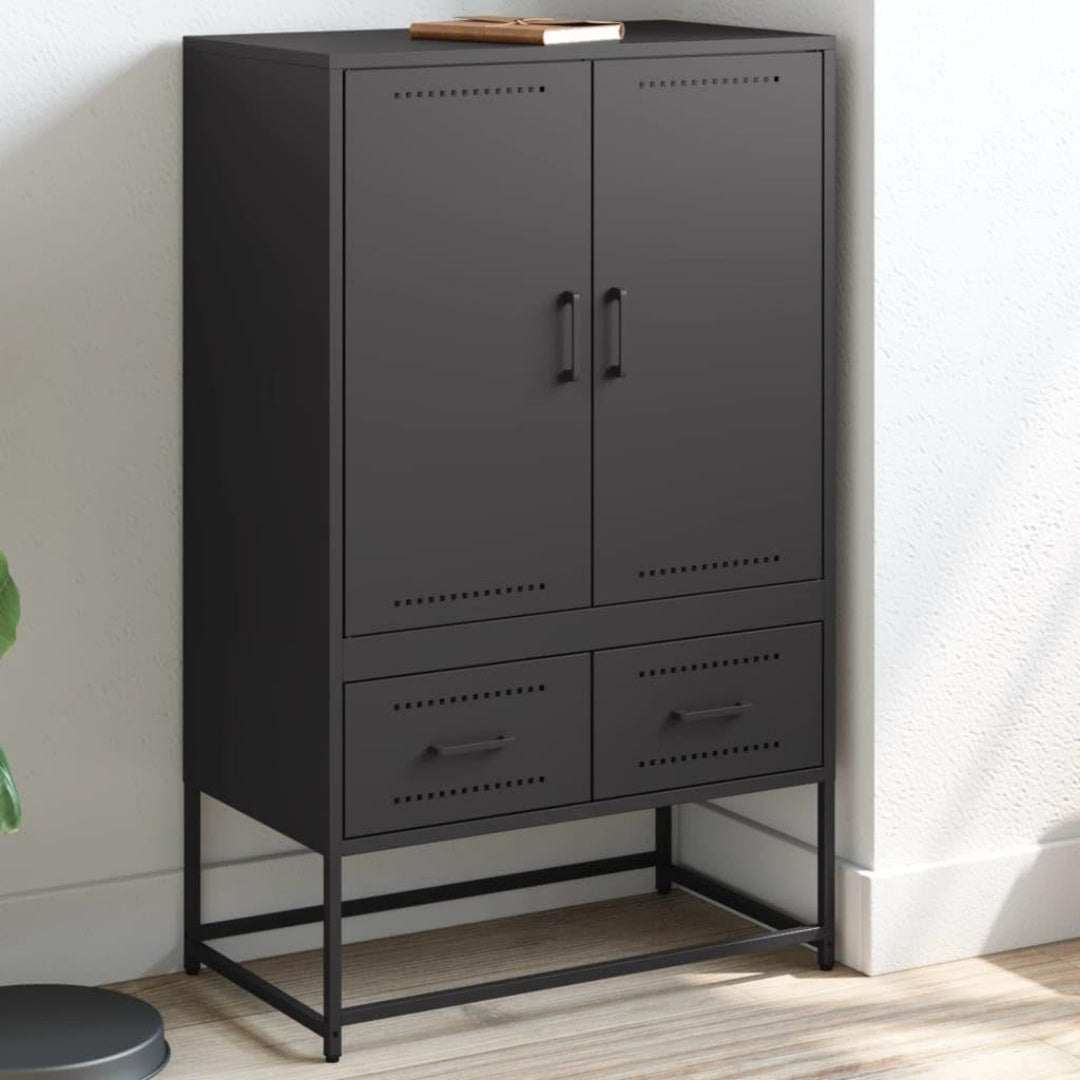 Une silhouette equilibree pour ce commode avec tiroirs, avec portes, teinte vert