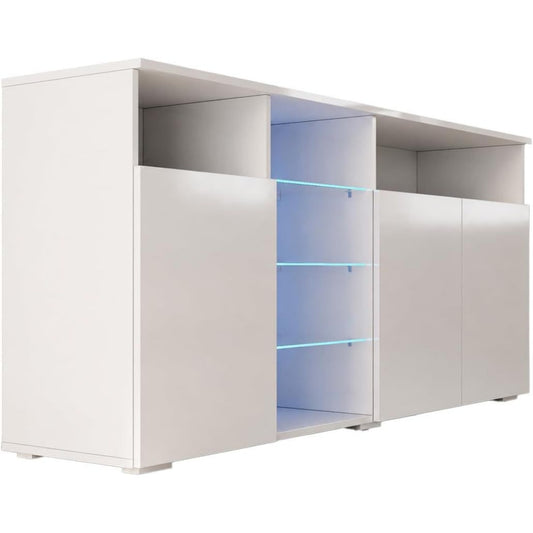 Pour un interieur harmonieux, buffet avec portes, avec etageres en finition blanc et vert