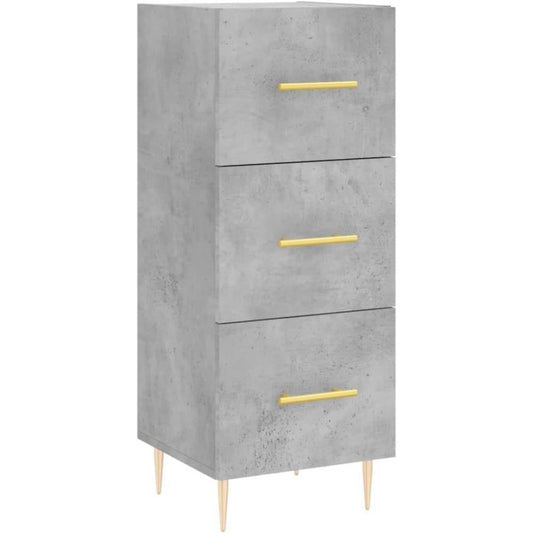 Une silhouette equilibree pour ce buffet avec tiroirs, avec portes, teinte gris et bois naturel