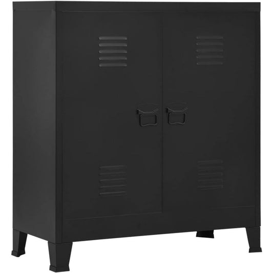 Un espace mieux organise grace a ce buffet a l'aspect bois, finition noir et bois naturel uo3527823