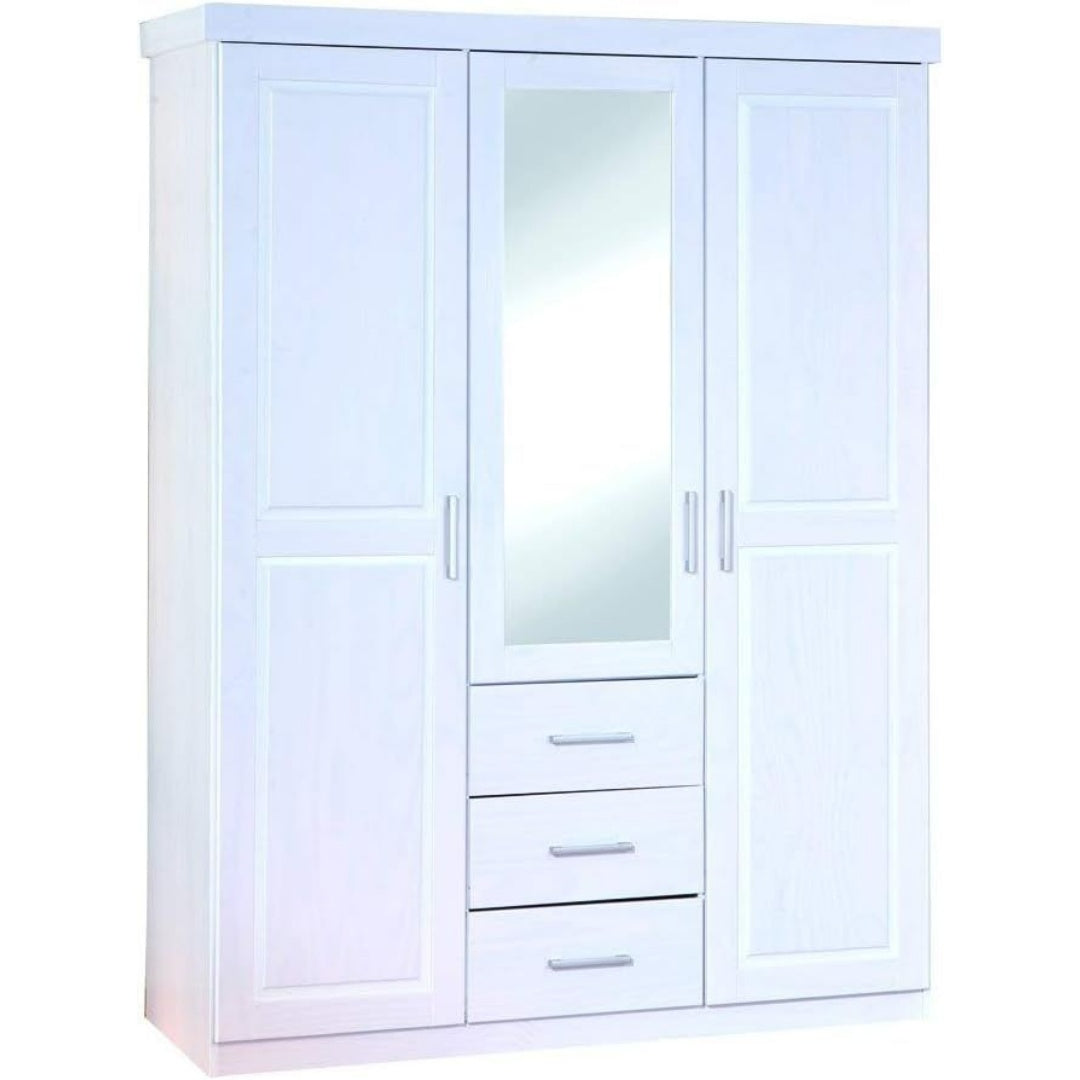 Un espace mieux organise grace a ce commode avec tiroirs, avec portes, finition blanc et naturel