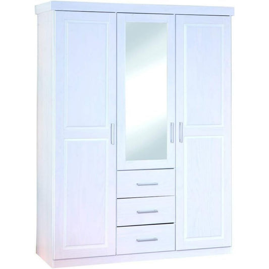 Un espace mieux organise grace a ce commode avec tiroirs, avec portes, finition blanc et naturel