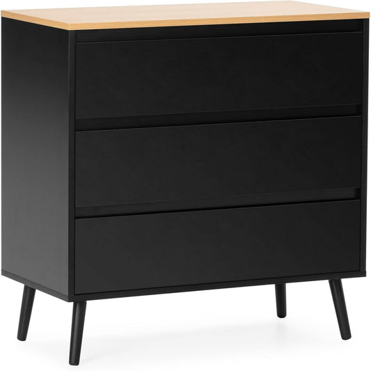 Pour un interieur harmonieux, buffet avec portes, avec etageres en finition noir et bois naturel ht5998419