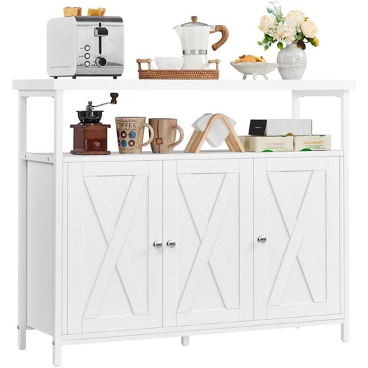 Une silhouette equilibree pour ce buffet avec portes, avec etageres, teinte blanc et vert