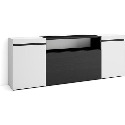 Le charme du rangement avec ce buffet avec portes, aux lignes contemporaines, coloris blanc et chene cv7887369