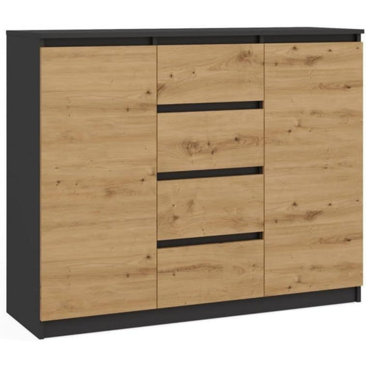 Pour un interieur harmonieux, buffet avec tiroirs, avec portes en finition chene et anthracite