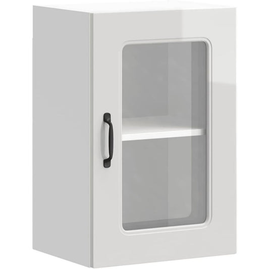 Une silhouette equilibree pour ce buffet avec portes, avec elements vitres, teinte blanc et bois naturel