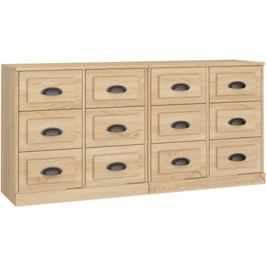 Le charme du rangement avec ce buffet avec tiroirs, avec portes, coloris blanc et naturel