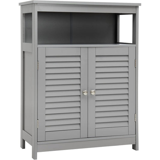 Pour un interieur harmonieux, bibliotheque avec portes, avec etageres en finition blanc et gris