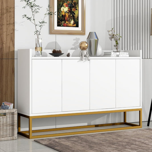Une touche de caractere, buffet avec tiroirs, avec portes dans un ton blanc et dore ue3103957