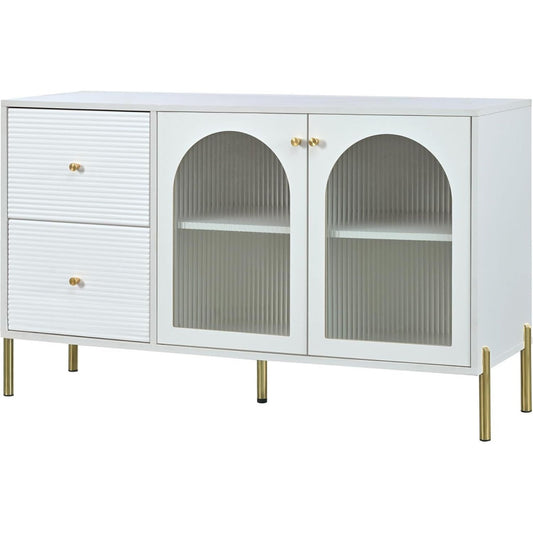 Une silhouette equilibree pour ce buffet avec portes, aux lignes contemporaines, teinte blanc qs9560578
